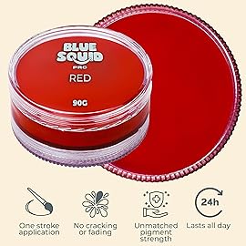 Blue Squid PRO Face Paint - Professional Water Based Single Cake Facepaint & Body Paints - SFX Makeup, Kids Adults Face Painting for Costume, Halloween, Cosplay - Classic Red 90g / 3oz