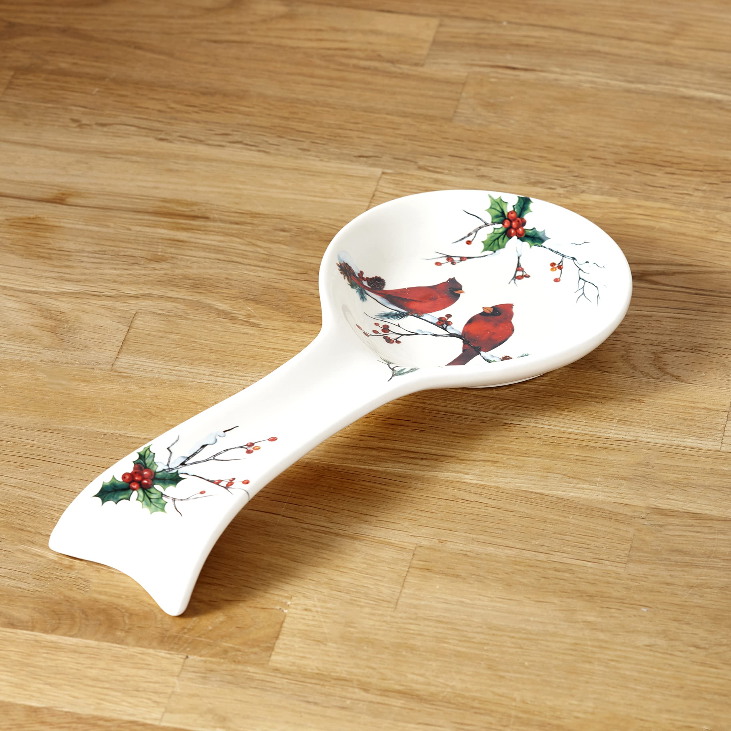 Weihnachts-Löffelablage Mit Kardinal-Vogel – Rotes Buffalo Plaid Design, Praktisch & Dekorativ