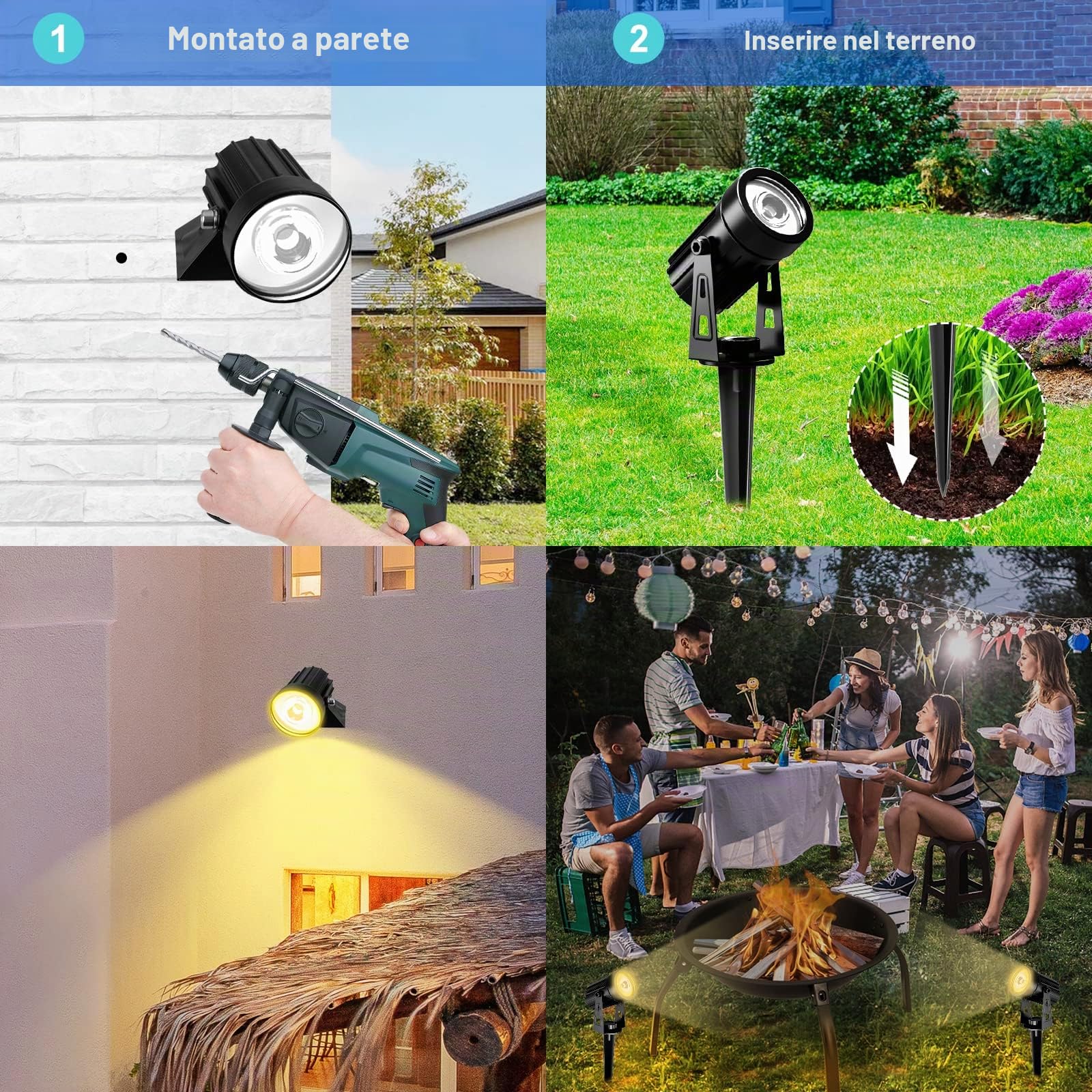 T-SUNUS Faretti Solari da Giardino, Luci Solari Esterno Giardino IP65 impermeabile 2 Livelli di Luminosità per auto ON/OFF Lampade Solari da Giardino Decorative per Cortile Vialetto Alberi 3000K