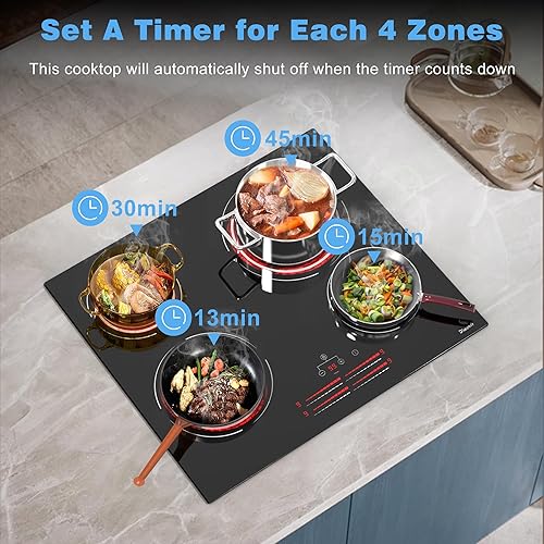 Miniatura 3 de Estufa eléctrica de 4 quemadores  Estufa eléctrica de 24 pulgadas, 6000 W de alta potencia integrada, encimera de cerámica con bloqueo de seguridad,