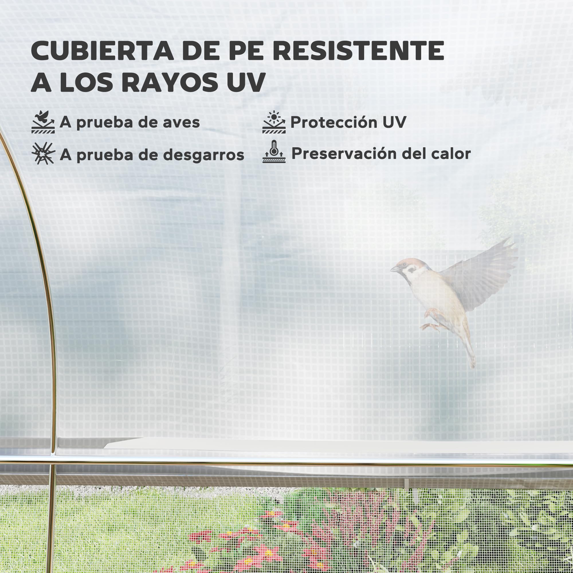 Outsunny Invernadero de Exterior 6x3x2 m con 8 Ventanas PE Anti-UV Blanco | Invernadero de Túnel, Puerta Enrollable con Cremallera, Laterales de Malla