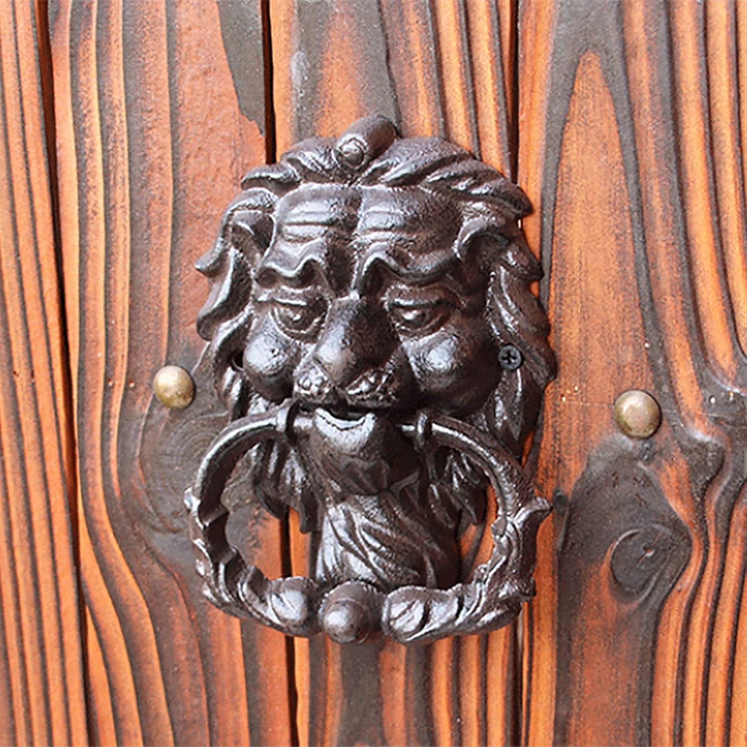 JYDQM Door Knocker Wall Decor for Front Door Decoration Authentic Vintage Lion Head Door Knocker, Cast Iron Personalized Front Door/Barn/Garden/Shed Door Pull Hand, Home Decor Gate Handle Accessories