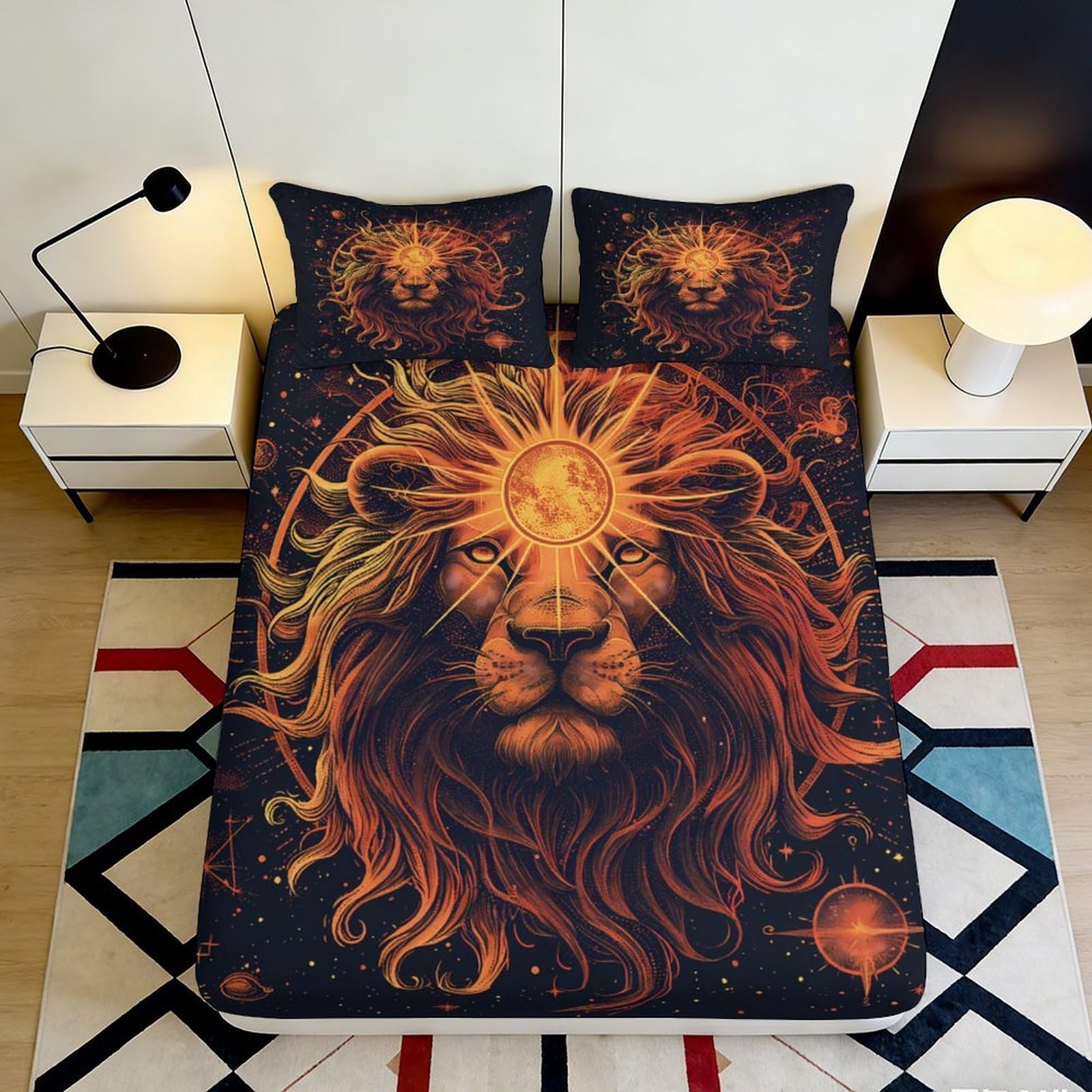 Jqzkxnhpbr Style-3 3D Printed Lion King Fitted Sheet Microfiber Soft Breathable Fire Mane Bed Cover For Bedroom Dorm Decor 90X200x25cm