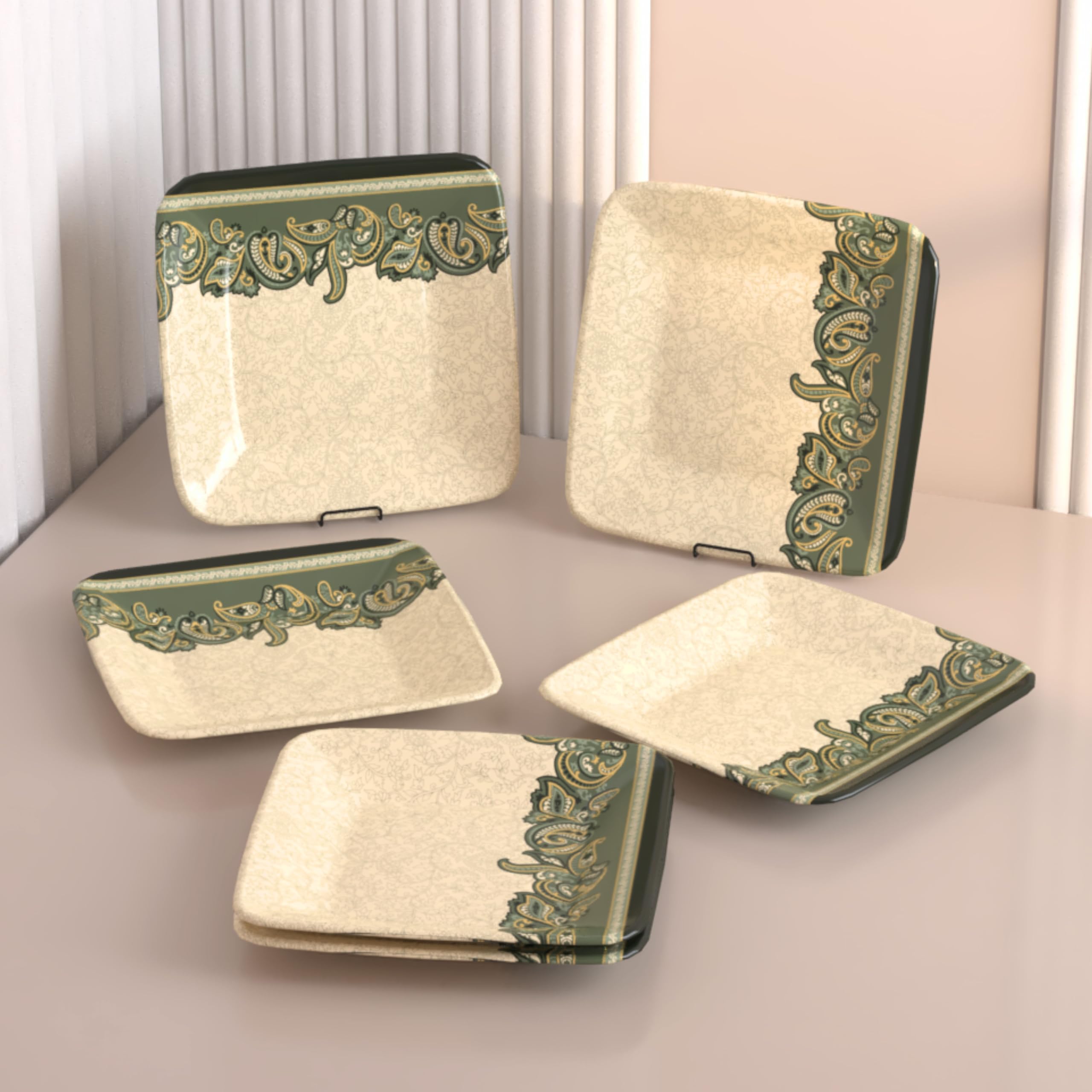 Castleite Bliss Melamine Quarter Plates Set of 6 - Size 7', Non Breakable, Square Designer Plate for Serving Snacks, Breakfast, Lunch or Dinner at Home, Kitchen, or Café, Stainless (Sandy Shores)