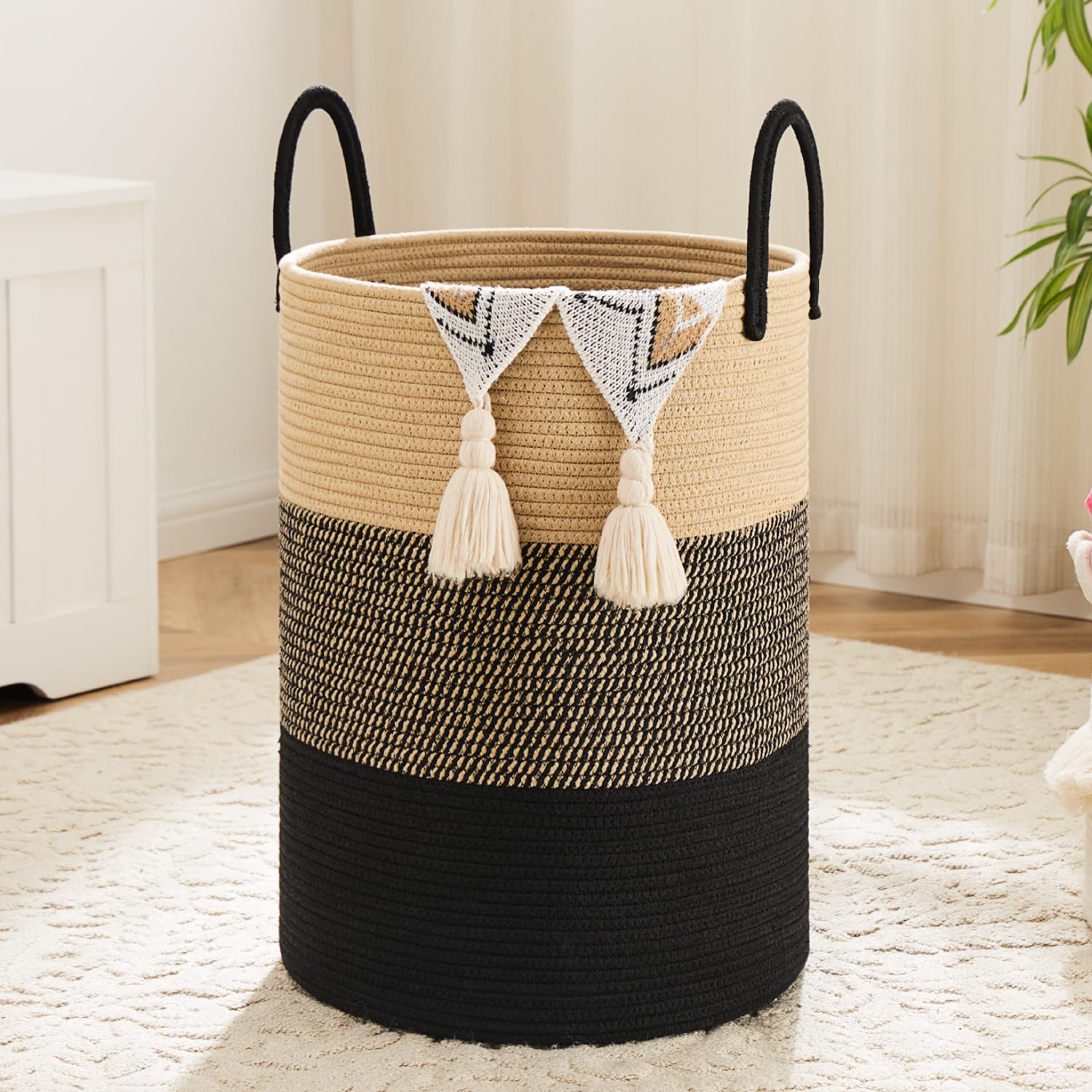Artfeel Laundry Basket,Woven Cotton Rope Laundry Hamper,100L for Decorative Storage of Dirty Clothes,Toys and Blankets in Bathroom,Bedroom and Living Room