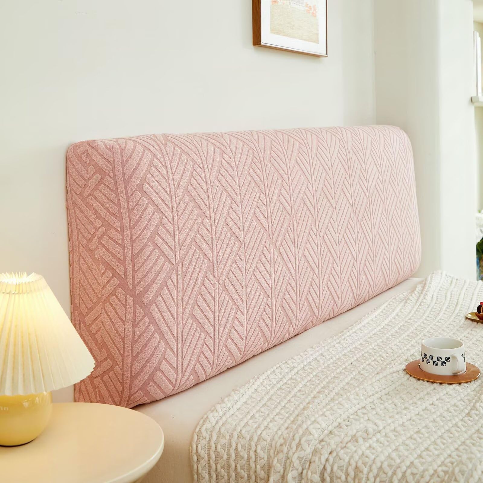 Pipre Pale Pink Bed Headboard Slipcover, 1.2M Stretch Bed Headboard Cover Dustproof Protector Cover Jacquard Furniture Cover For 1.1-1.4M Headboard,