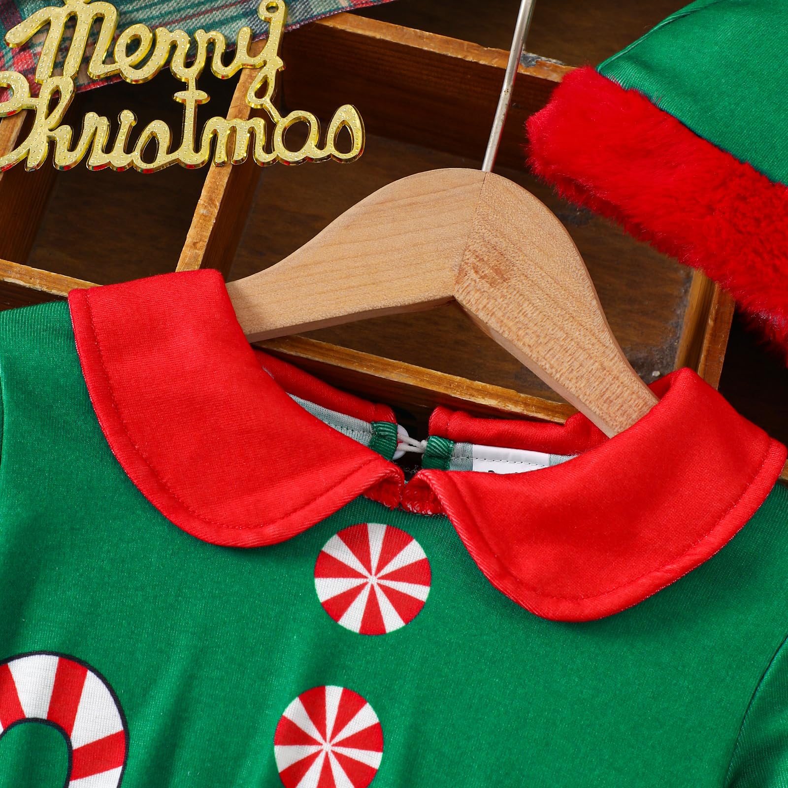 TAGVO Kids Christmas Elf Costume, Girls Christmas Long Sleeve Skirt Dress Party Outfit with Hat - Image 2