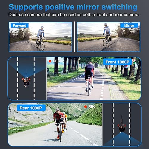 Miniatura 5 de PARKVISION Bicycle Rear View Camera Recorder, 1080P Handlebar Bike Camera with 4.3'' HD Monitor, 64GB TF Card, 110° Angle View, Night Vision,