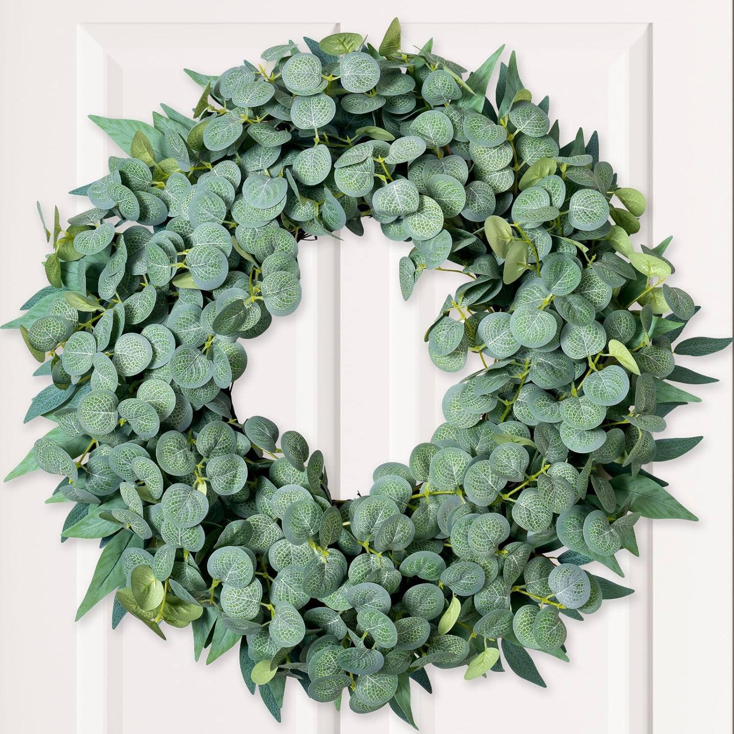 20" Eucalyptus Wreaths for Front Door Wall Porch, Silk Eucalyptus Spring Summer Wreath for Farmhouse Decor, Artificial Minimalist Greenery for All-Seasons