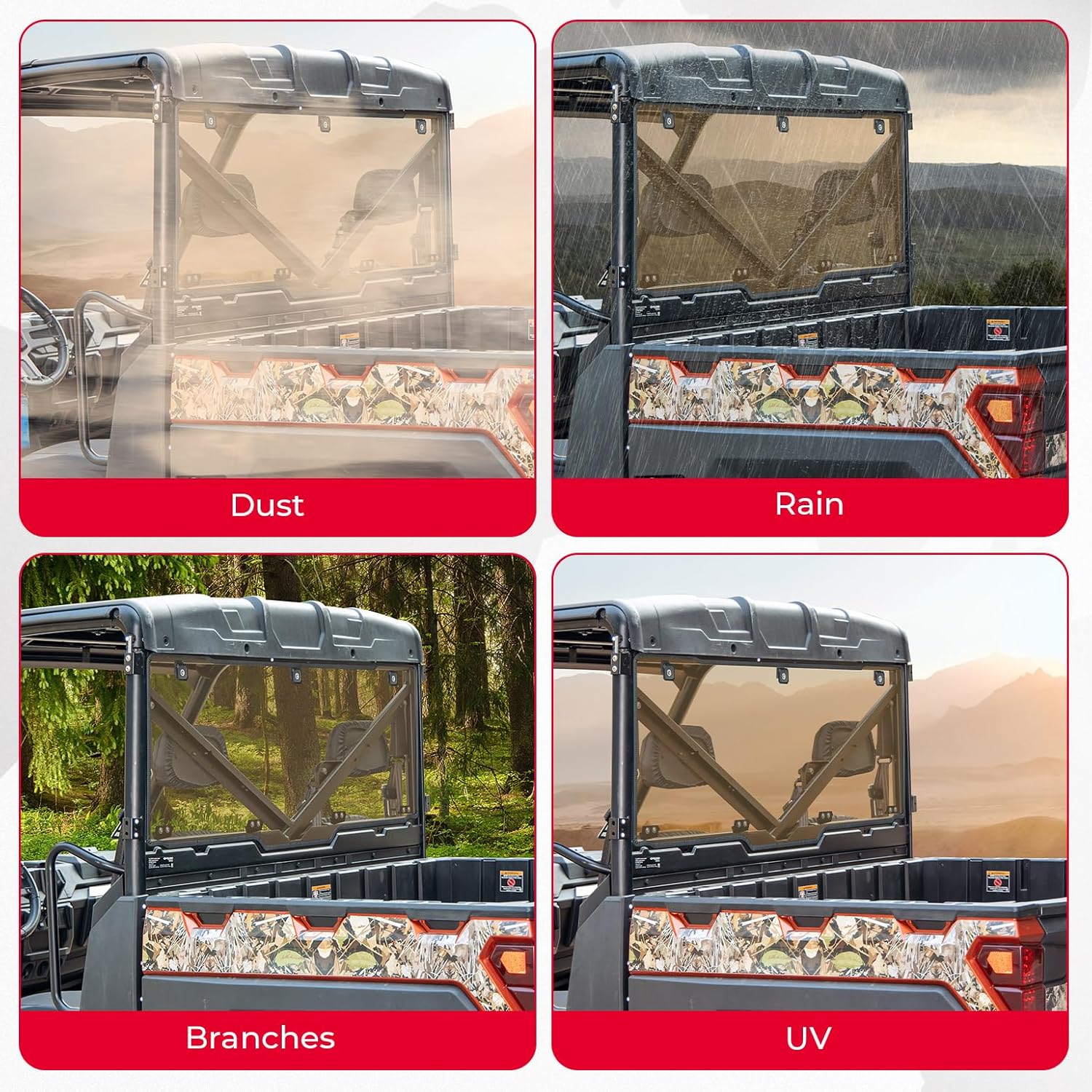 KEMIMOTO Tinted Rear Window, Backup Light Compatible with Polaris Ranger XP 1000