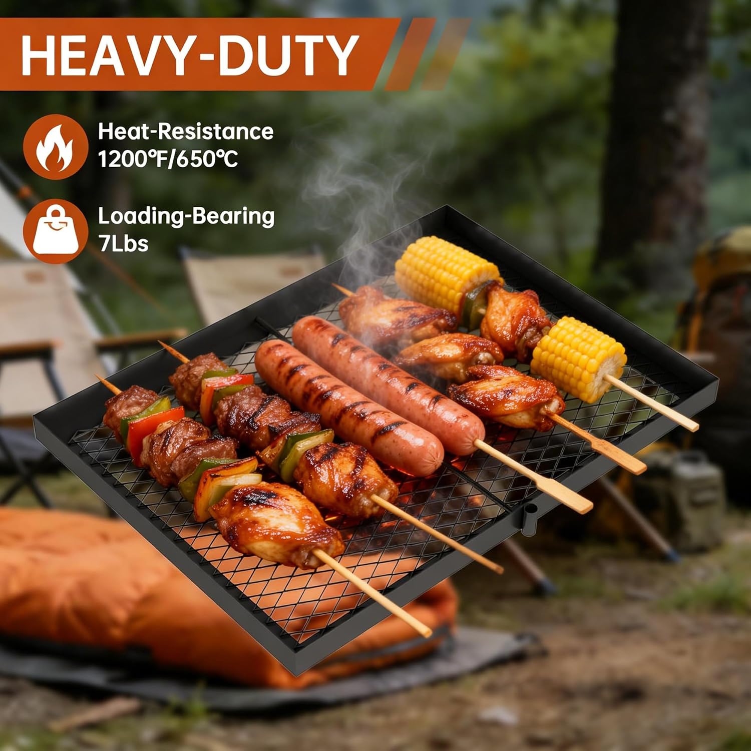 ABSCONDO Height-Adjustable Campfire Grill grate, Swivel Fire Pit Grilling Grate, Heavy Duty Portable Over Fire Cooking Grate with Handbag for Outdoor Camping Hiking Backpacking and Family Gatherings
