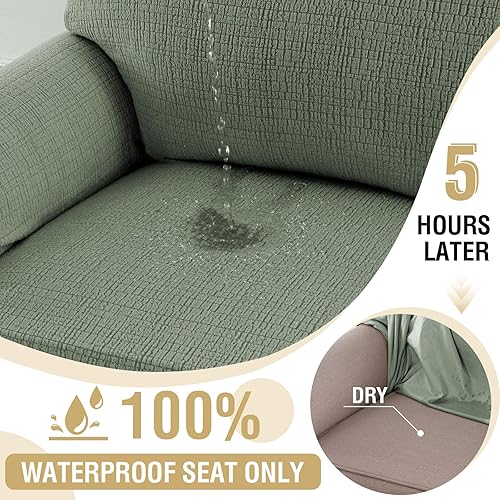 Miniatura 4 de H.VERSAILTEX Funda de sofá jacquard con protector de muebles de asiento impermeable, 1 pieza, funda elástica con parte inferior elástica para niños,