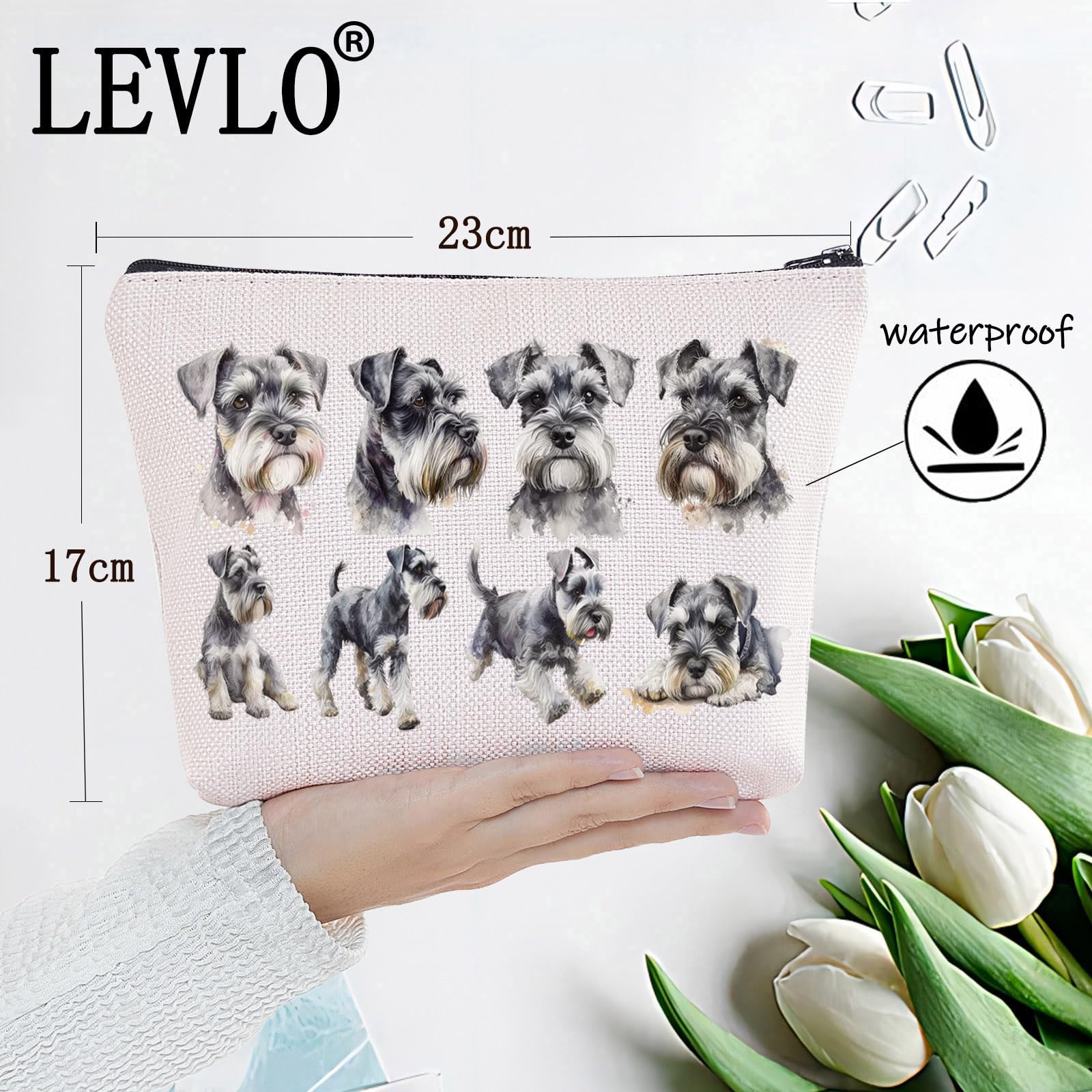 LEVLO Schnauzer Cosmetic Bag - Miniature Schnauzer Lover Gift - Travel Pouch, Cosmetic Bag - Image 2