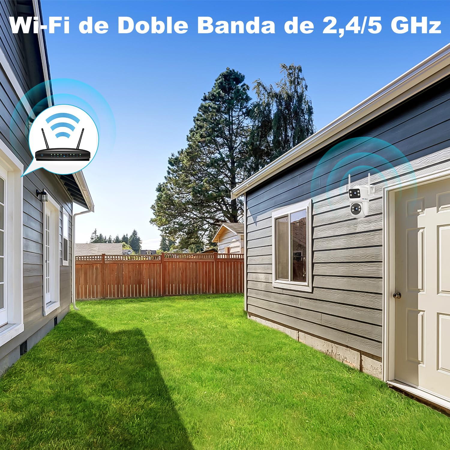 GENBOLT PTZ Cámara Vigilancia WiFi Exterior Doble Lente | 2,4/5GHz, PoE, Grabación 24/7, CCTV Domicilio del Hogar, Visión Nocturna Color, Seguimiento Auto, Detección Humana