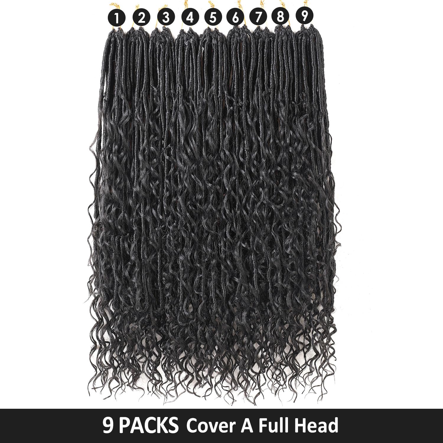 Boho Faux Locs Crochet Hair, Pre-Looped Goddess Locs with Curly Ends