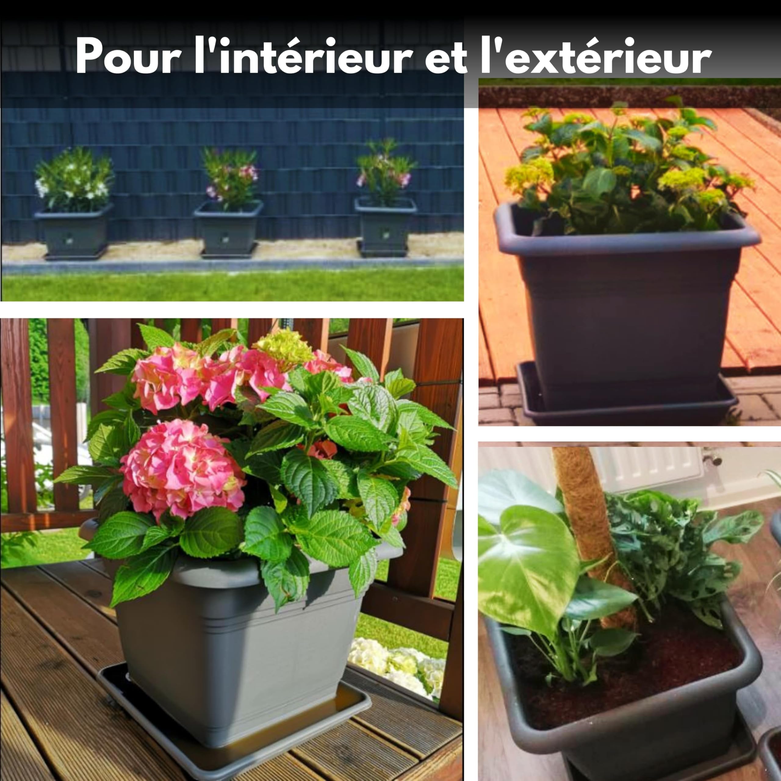 2friends Lot de 2 grands pots de fleurs, 48 x 48 cm, anthracite, taille XXL, pour l'extérieur, le jardin, la terrasse, robuste et moderne, pour l'extérieur