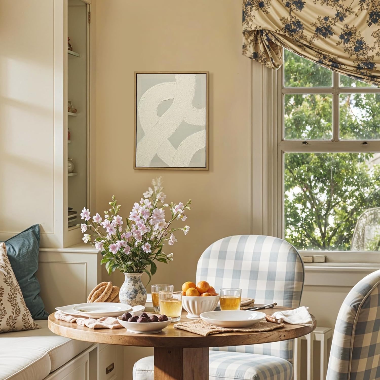 ArtbyHannah Textured Framed Wall Art, Neutral Paintings Hand-painted 3D White Wall Decor with Minimalist Beige Geometric Artwork for Hallway, Office, Hotel Decorations （11x 15 inch）