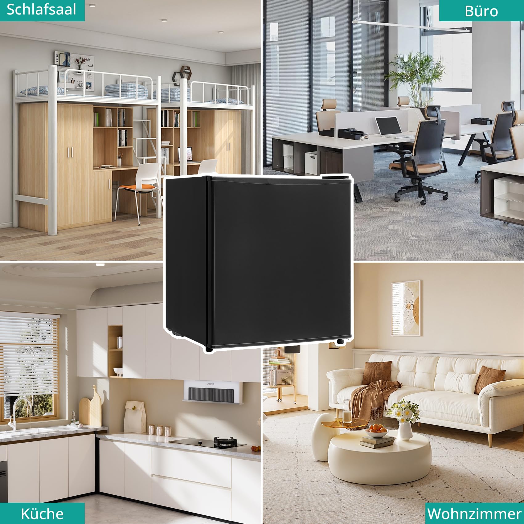 SMETA 46L Mini Kühlschrank, Klein Kühlschrank Leiser 39dB, Minikühlschrank 6-Stufen Thermostat 0-10°C, mit wechselbarem Türanschlag für Zuhause Büro Camping Schlafzimmer, Schwarz