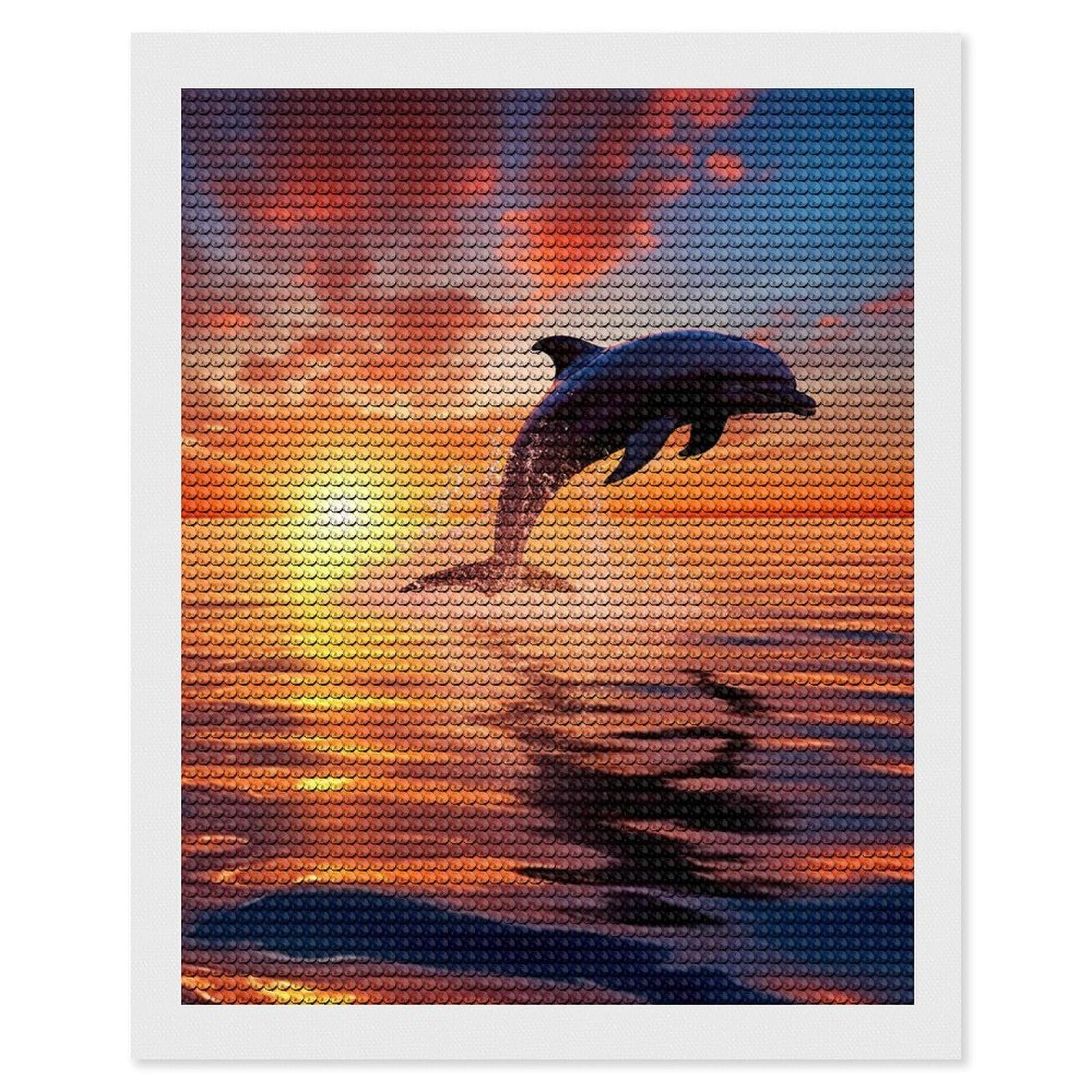 FodPand Diamond Art Kits for Adults, 5D Aurora Diamond Painting Kits for Beginners, Sunset Dolphin DIY Full Drill Dots Gem Art Paint Crafts for Home Wall Decor 16"x20"