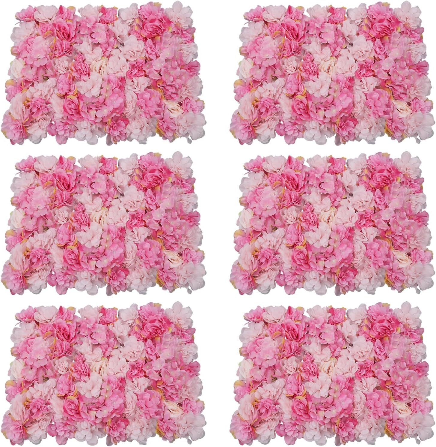 6 PCS Artificial Silk Flower Wall Panels, Pink Rose Artificial Flower Wall for Wedding Photography Venue Fake Flower Backdrop Party Decor Romantic Bouquet Silk Wedding Backdrop