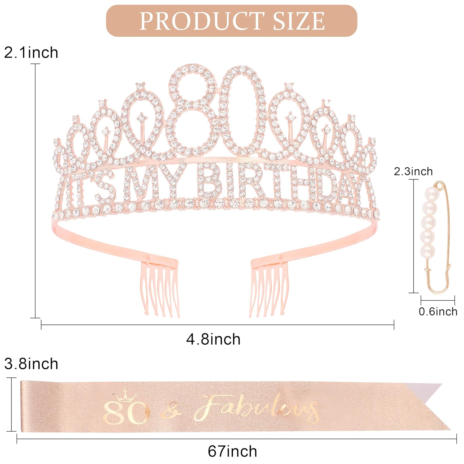 80th Birthday Sash and Tiara, Rose Gold Tiara, 80th Birthday Decorations for Women - Image 7