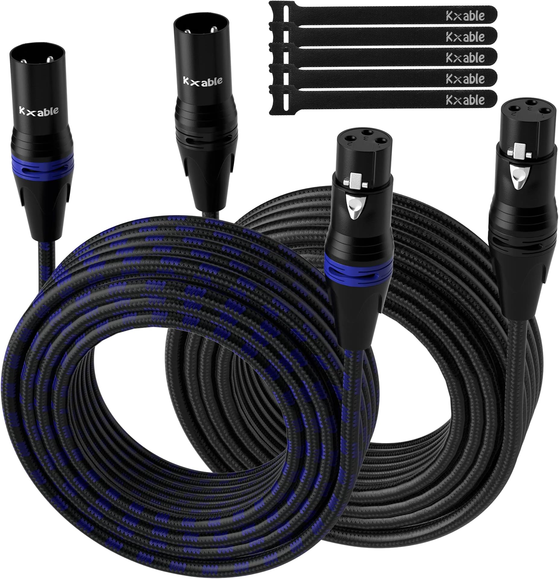XLR Microphone Cable 2 Feet (2 Pack, Multi Colored), 3 Pin Shielded Balanced Male to Female Mic Patch Cord, Nylon Braided, Zinc Alloy Shells, OFC, for Amplifier, Speaker, Mixer with 5 Cable Ties