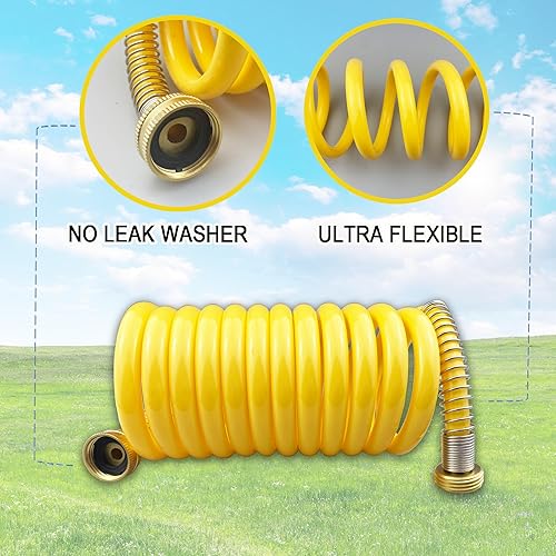 Miniatura 6 de Manguera de bobina de poliuretano resistente, manguera de jardín autoenrollable con accesorios de latón macizo, retráctil, resistente a la