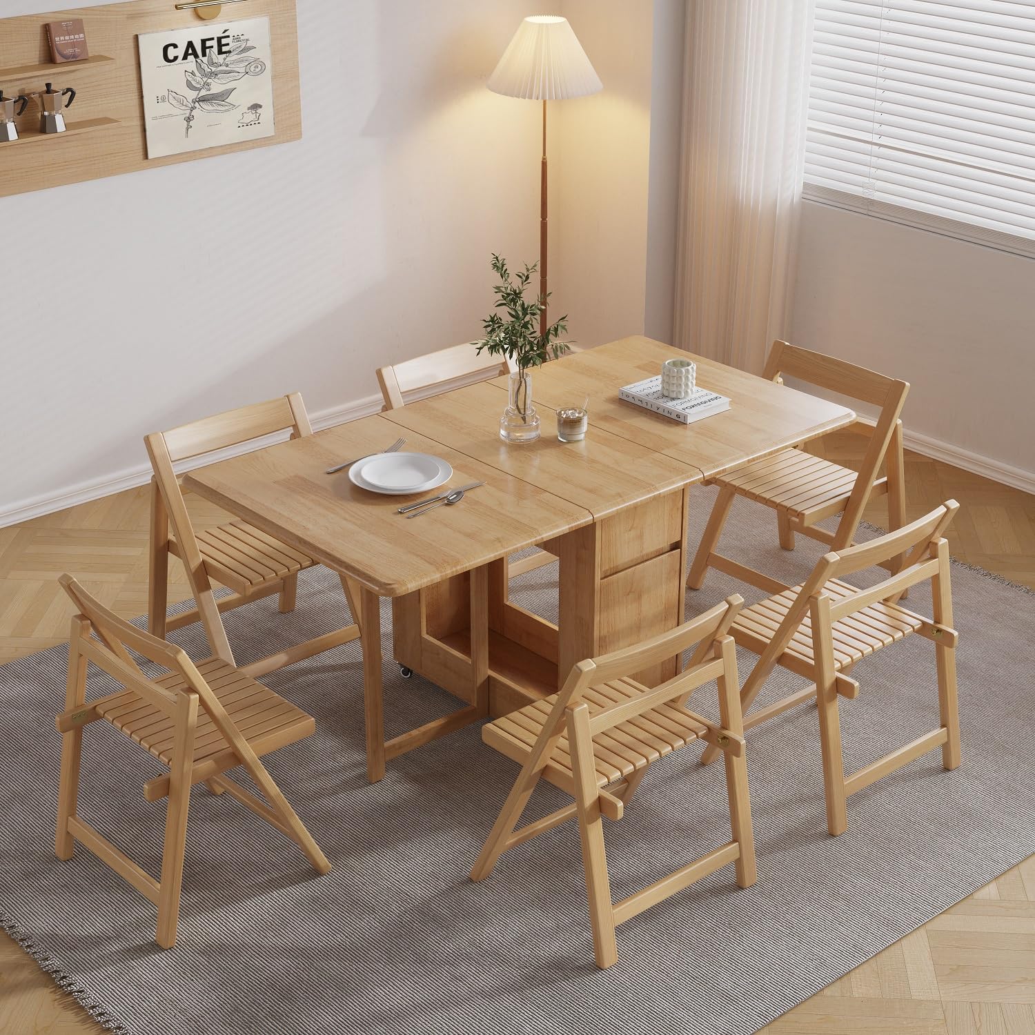 ナチュラルウッド ダイニングテーブル 2個セット(折りたたみ可) Amazon｜Novatell 折りたたみ式 ダイニングテーブルセット, 伸縮可能
