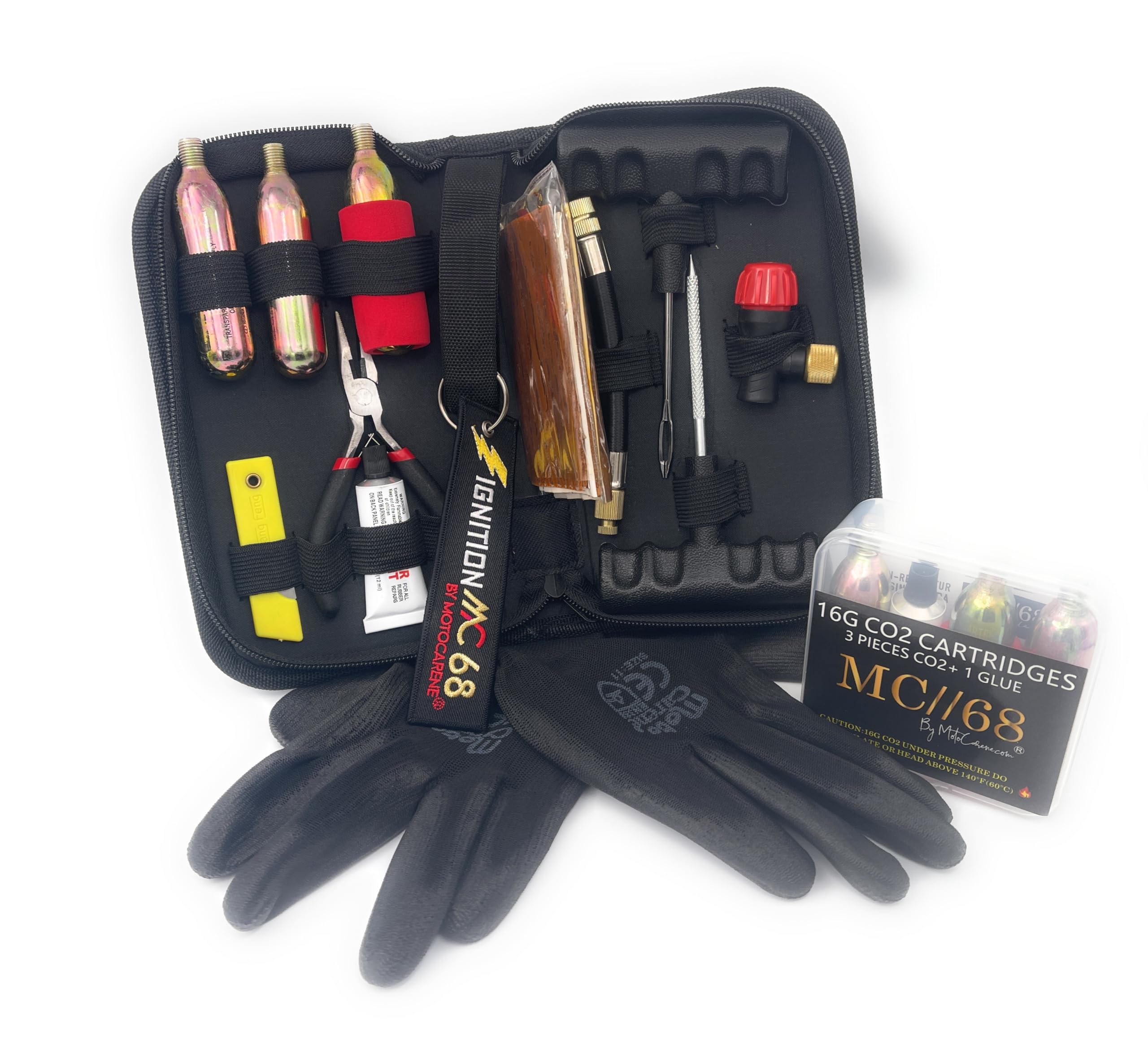 Kit de Reparación de Neumáticos para Moto con 3 Bombonas de CO2 - Completo y Compacto, Ideal para Emergencias y Reparaciones Rápidas en el Camino (Pro 6 CO2)