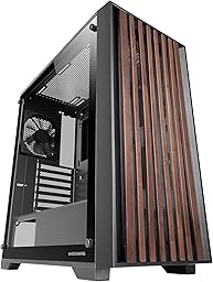 Mars Gaming MC-Wood, ATX-PC-Gehäuse, Holzfrontplatte, Seitliches Gehärtetes Glas, 120mm FDB-Lüfter, Flüssigkeitskühlung bis 360mm, Dual-Kammer, Kabelmanagement, Semi-Tower-PC, Schwarz