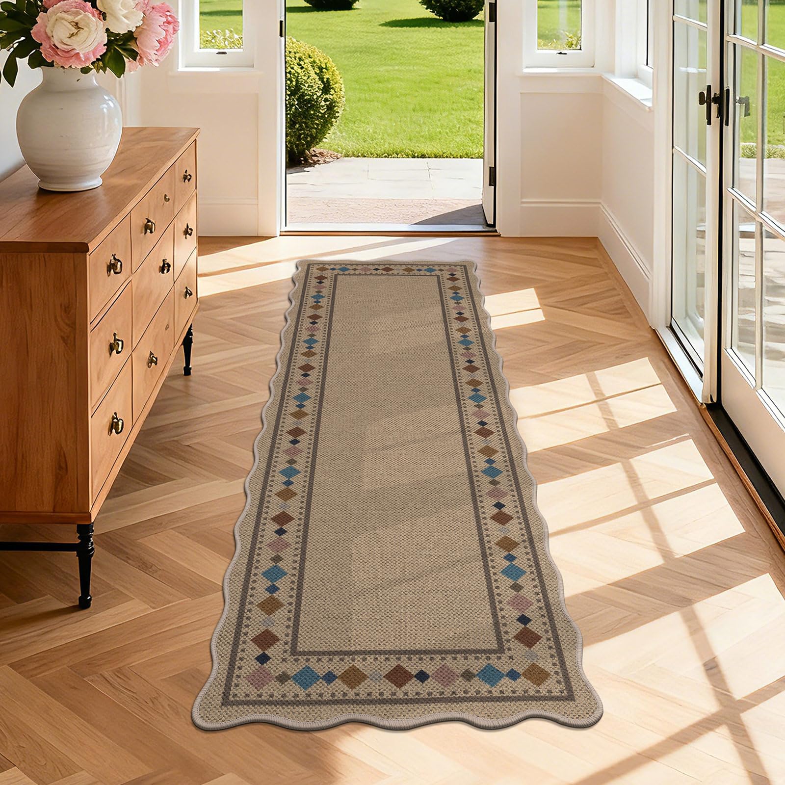 SHACOS Teppich Läufer 60x180 cm Läufer Flur rutschfest Teppichläufer Küchenteppich Waschbar Flur Teppich Läufer für Eingang, Küche, Wohnraum, Braun, Bunt