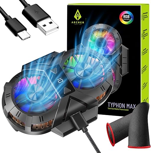 Archer Tech Lab Typhon Max Dual Fan Phone Cooler for Instant Cooling, Buckles for Better Compatibility, Display Screen for Temp Monitoring with…