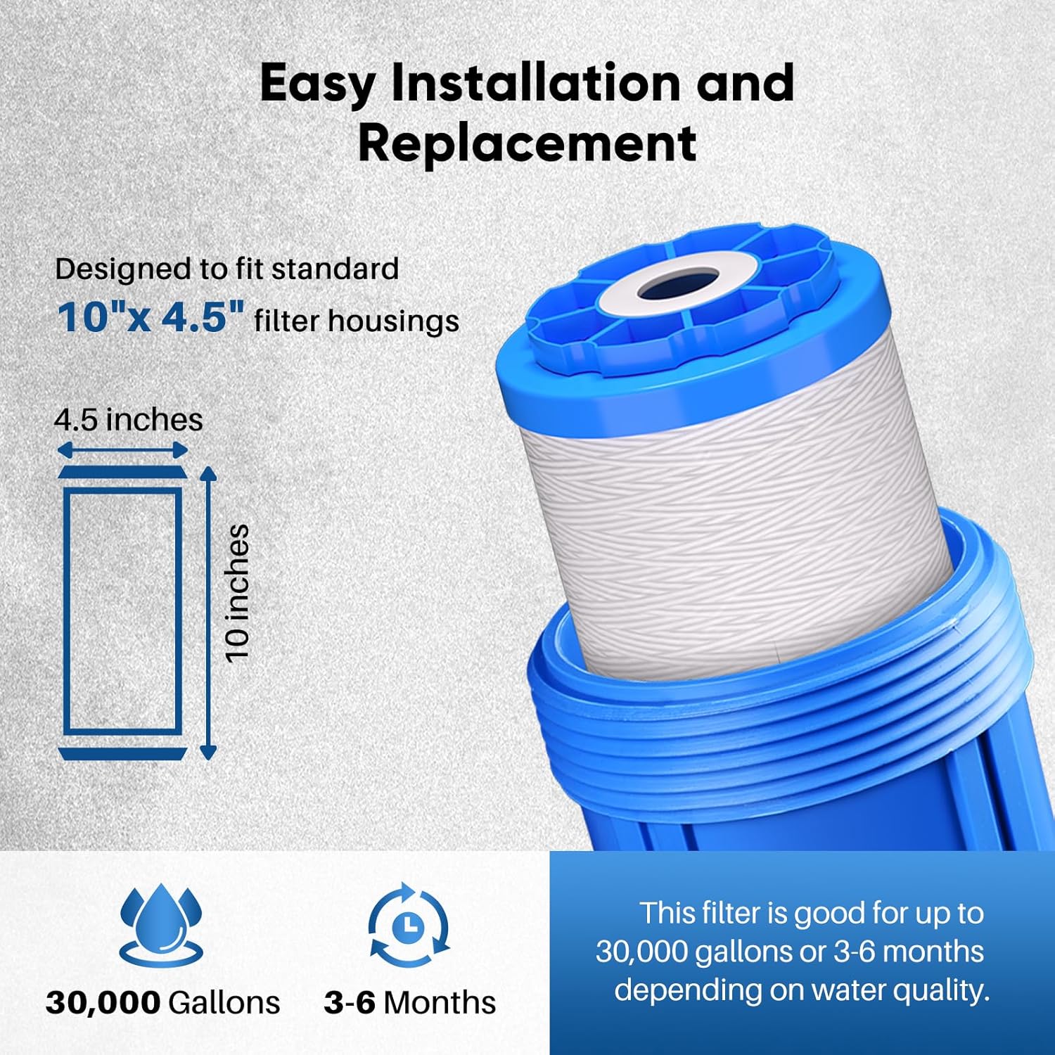 PUREPLUS 10"×4.5" String Wound Sediment Filter Compound With Iron Reducing Filter, Compatible With Whole House Water Filtration System For Well Water, 1Pack