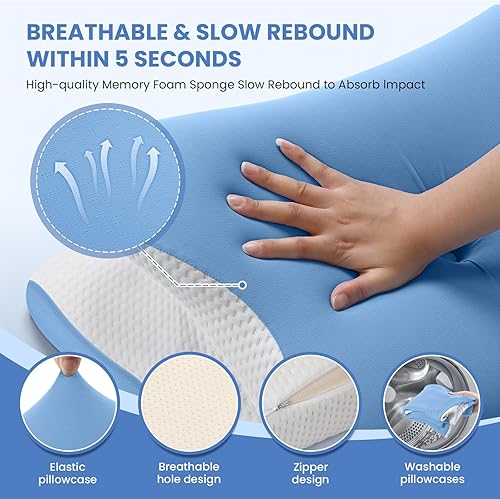 Miniatura 6 de JINXIA Almohada cervical para dormir, almohadas de espuma viscoelástica inodoras y funda de enfriamiento, almohada ortopédica ergonómica de apoyo