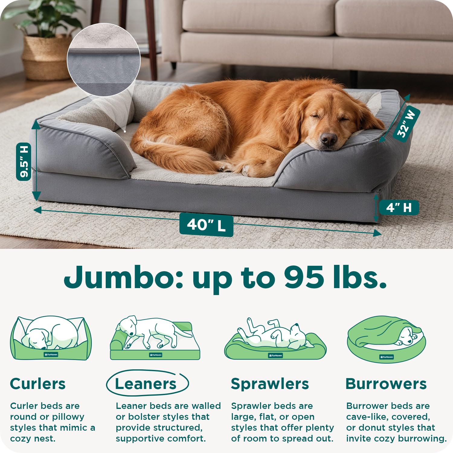 FurHaven Cama de Gel refrescante para Perros Grandes con Cojines extraíbles y Funda Lavable, para Perros de hasta 95 Libras, sofá cómodo Ondas de Felpa y Terciopelo, Gris Granito, Jumbo,