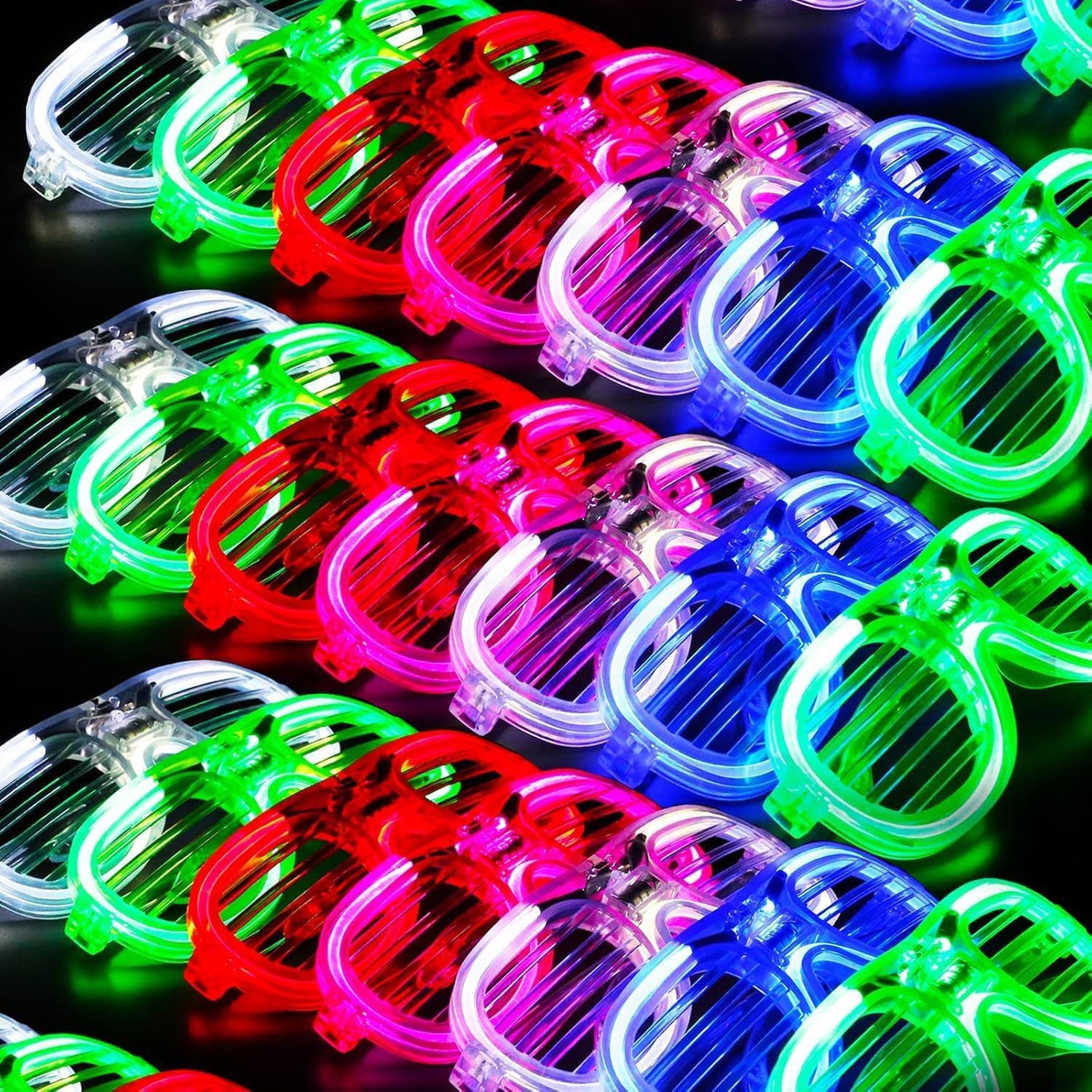 Gafas de neón para fiesta, 30 unidades, con luz LED, para cumpleaños, festivales, bodas, clubes, bailes de los años 80, discoteca, accesorios novedosos, suministros de fiesta intermitentes