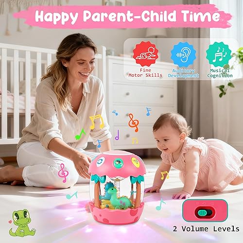 Miniatura 4 de M SANMERSEN Juguetes musicales para bebés de 6 a 12 meses, juguetes musicales giratorios de dinosaurio para bebés de 0 a 6 a 12 a 18 meses, para