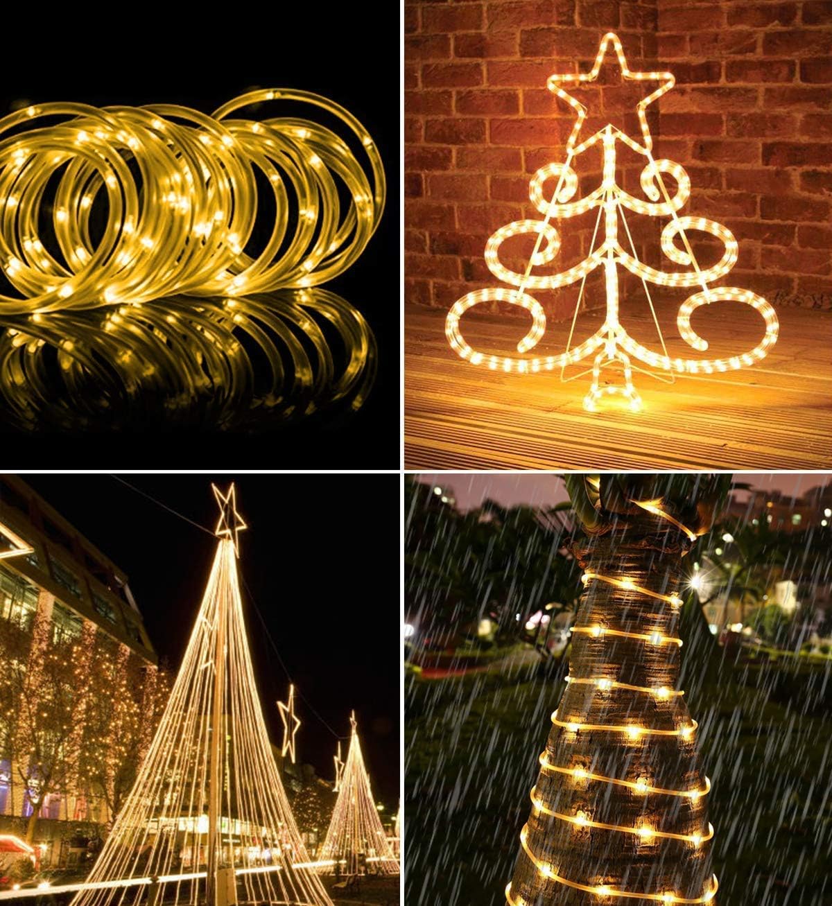 Govee Indoor Christmas Decor Rope Lights with Remote Control, 33 Ft Led Rope Lights Warmwhite Waterproof 8 Modes Timer Battery Operated Outdoor String Lights for Wedding Party Landscape Lighting