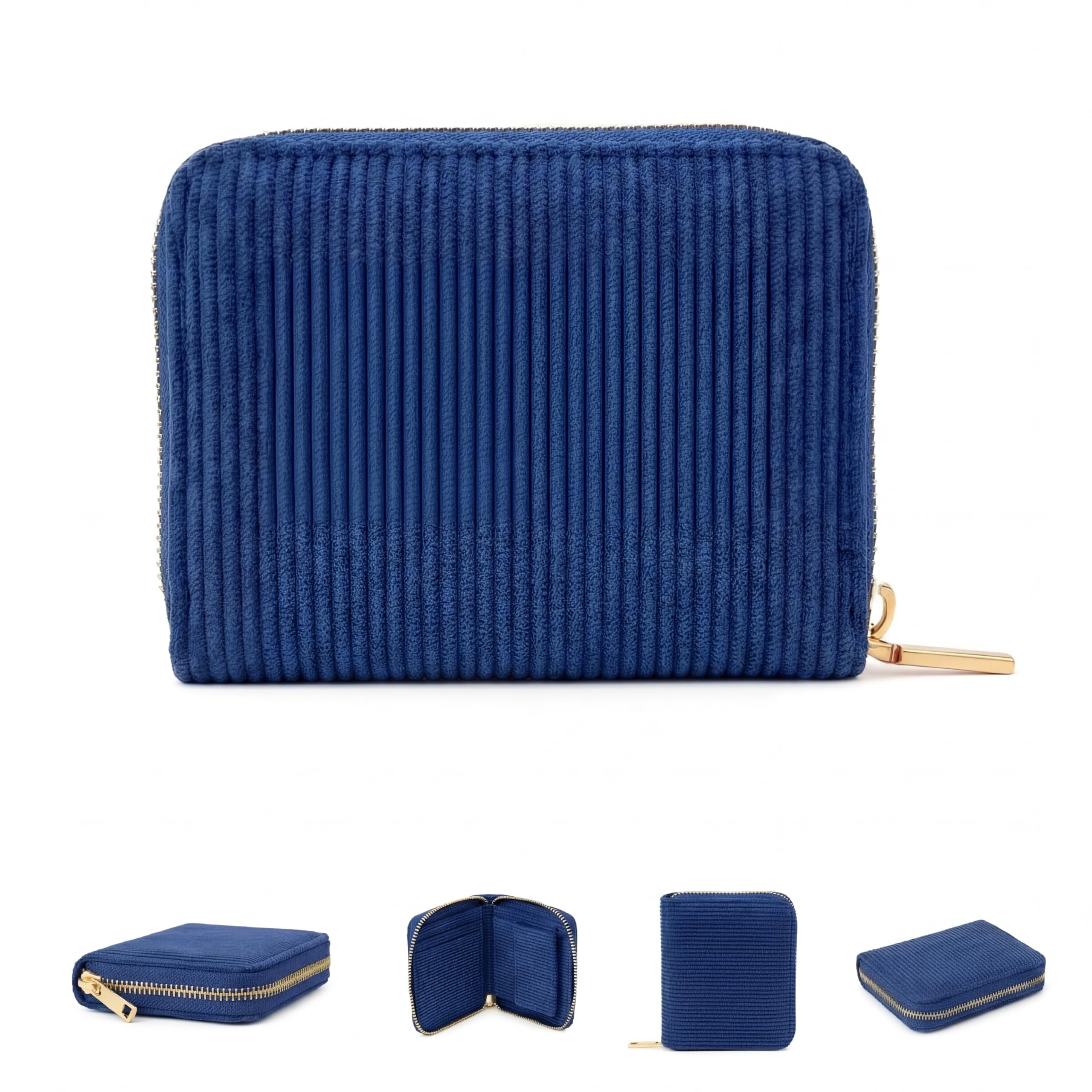Cartera pequeña mujer pana azul para guardar monedas y tarjetas 8