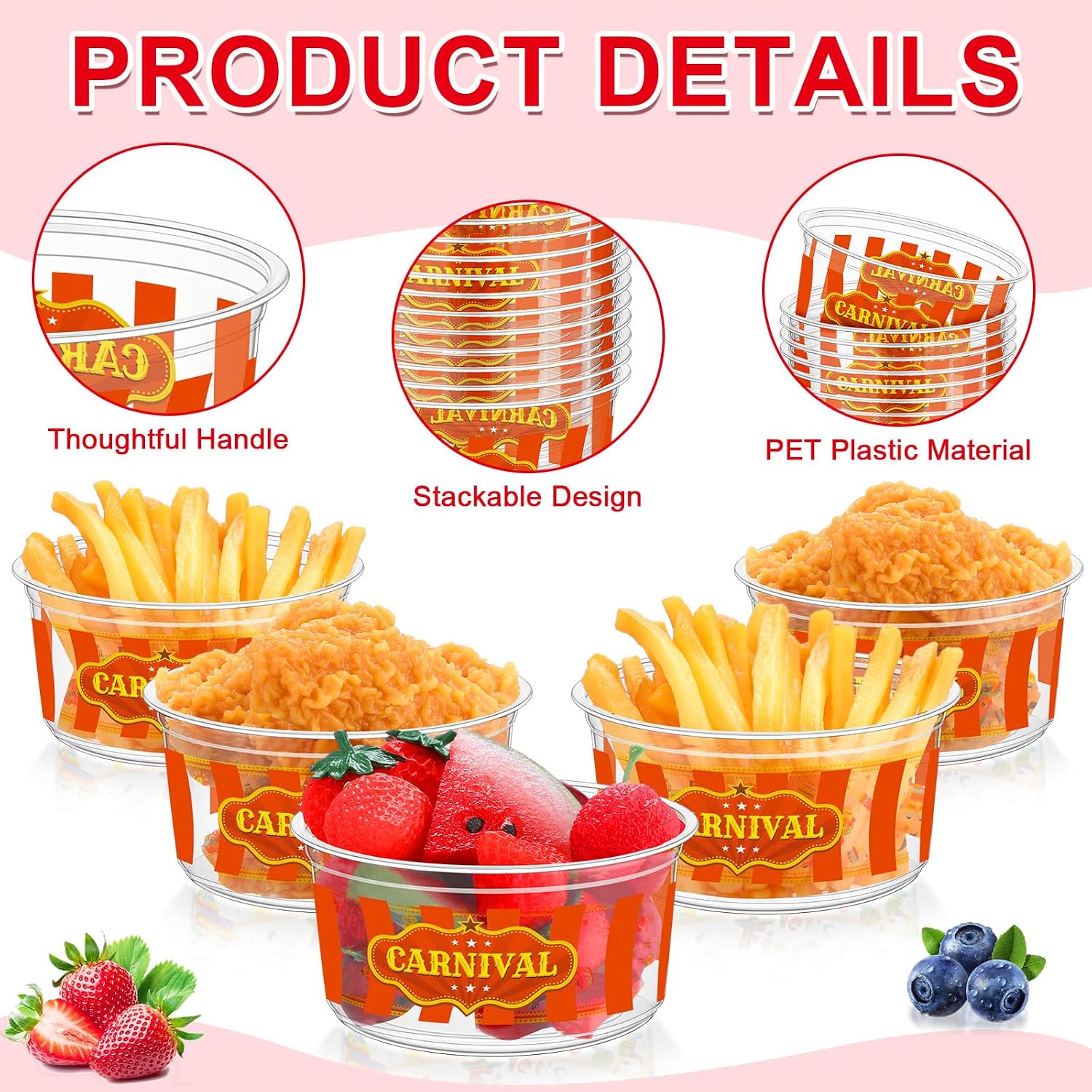 Sumind 50 Pcs Carnival Party Supplies 12 oz Carnival Plastic Bowls Disposable Tablewares Decorations Circus Food Serving Bowls for Guests Circus Themed Birthday Party Favors Supplies