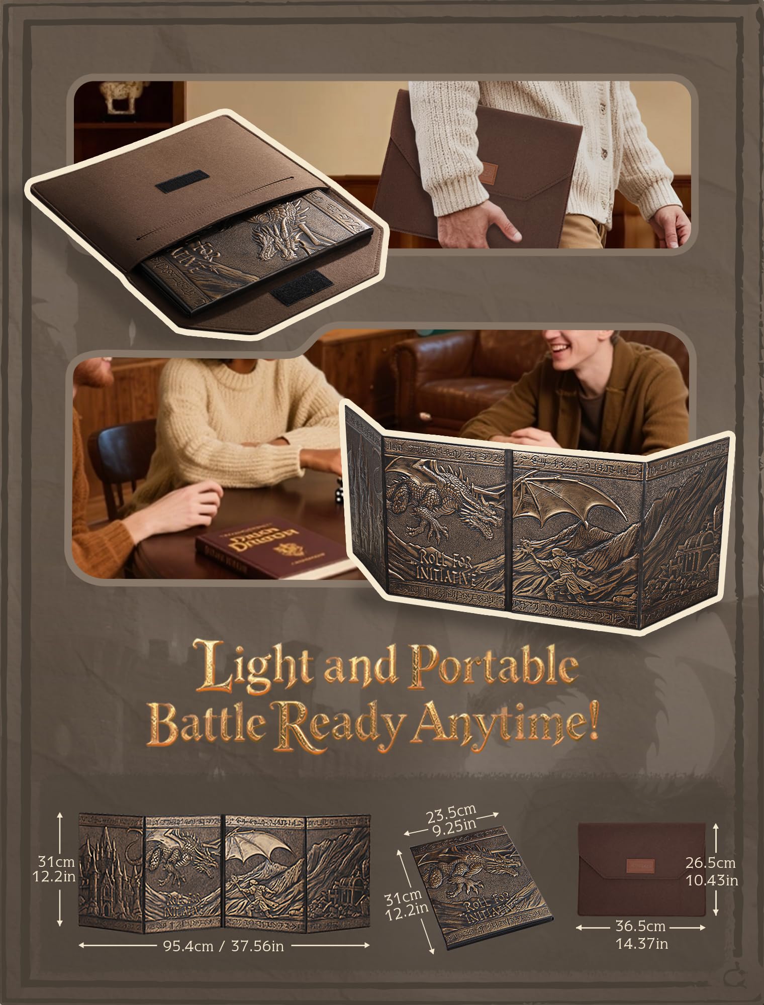 Trymaker Dm Screen, DND Dungeon Master Screen - Pantalla de piel sintética, pantalla GM, accesorios de Dungeons and Dragon de D&D