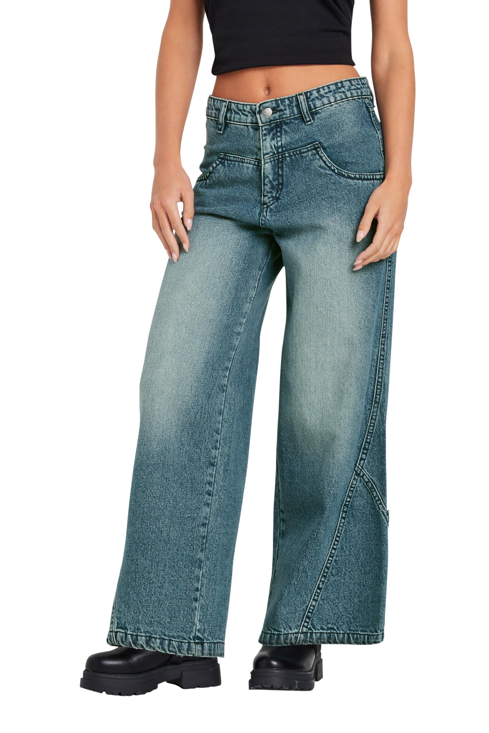 Pixiegirl Women's Blue Petite Wide Leg Jeans In | Size: 8