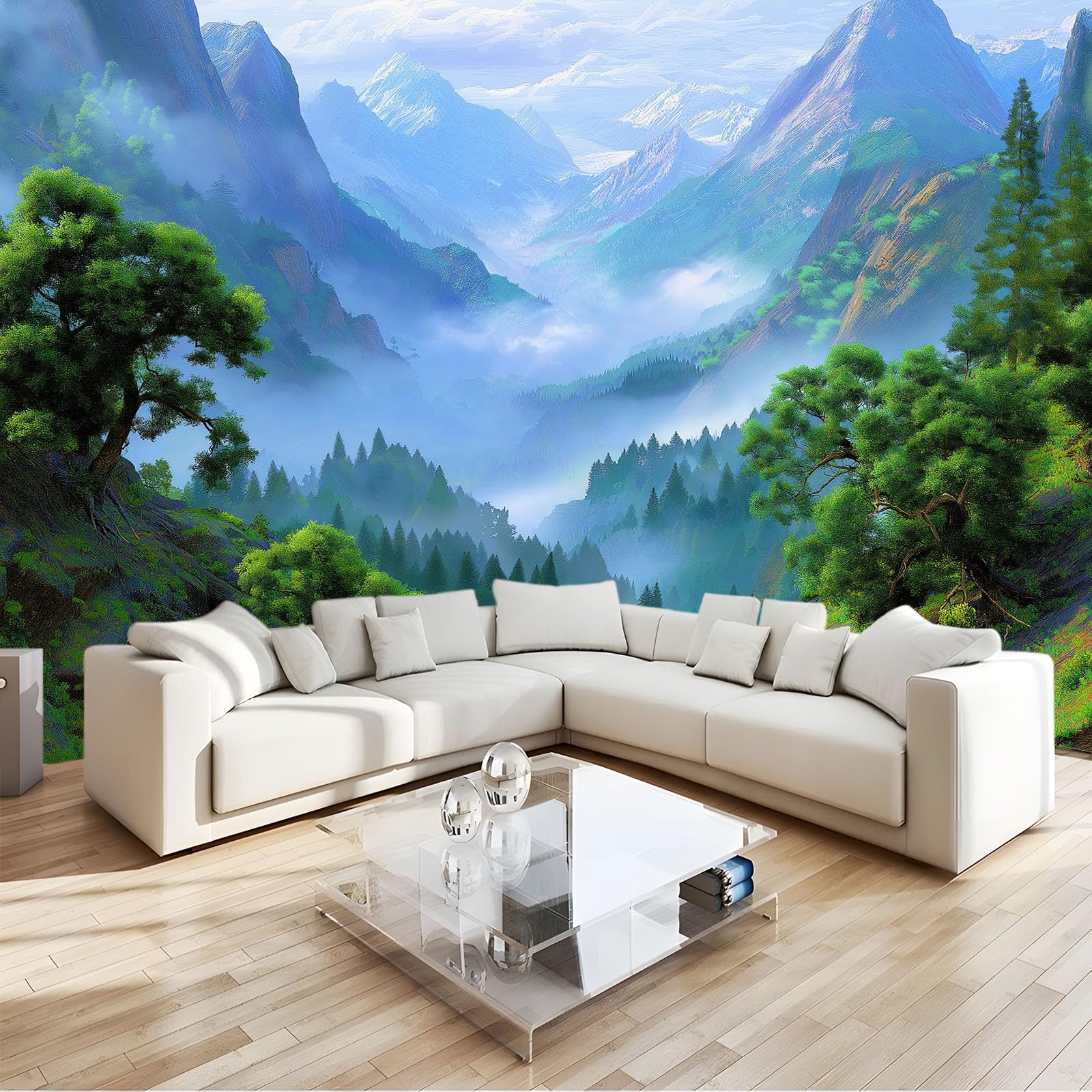 Générique Tapeta panoramiczna 3D, realistyczna mgła lasu sosnowego kanionu, fresk ścienny do salonu, pokoju dziecięcego, biura, pokoju XXL, dekoracja ścienna, 200 x 140 cm, łatwa instalacja