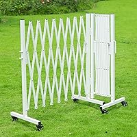 Vista 2 de Barrera extensible de metal, diseño giratorio, barrera de seguridad móvil, 18 pies, puertas de acordeón interior/exterior, valla retráctil flexible