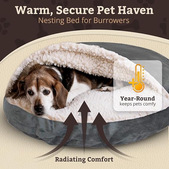Snoozer Cozy Cave Dog Bed - Indoor Dog Bed with Cover Cave, Covered Calming Burrow for Small Sized Pets with Blanket Attached, Enclosed, Removable Washable Cover - Small, Anthracite