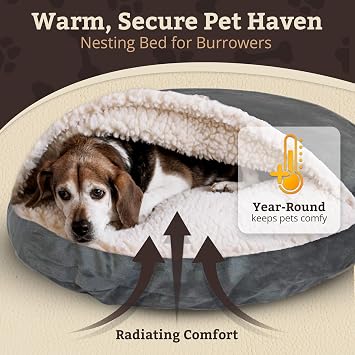 Snoozer Cozy Cave Dog Bed - Indoor Dog Bed with Cover Cave, Covered Calming Burrow for Small Sized Pets with Blanket Attached, Enclosed, Removable Washable Cover - Small, Anthracite