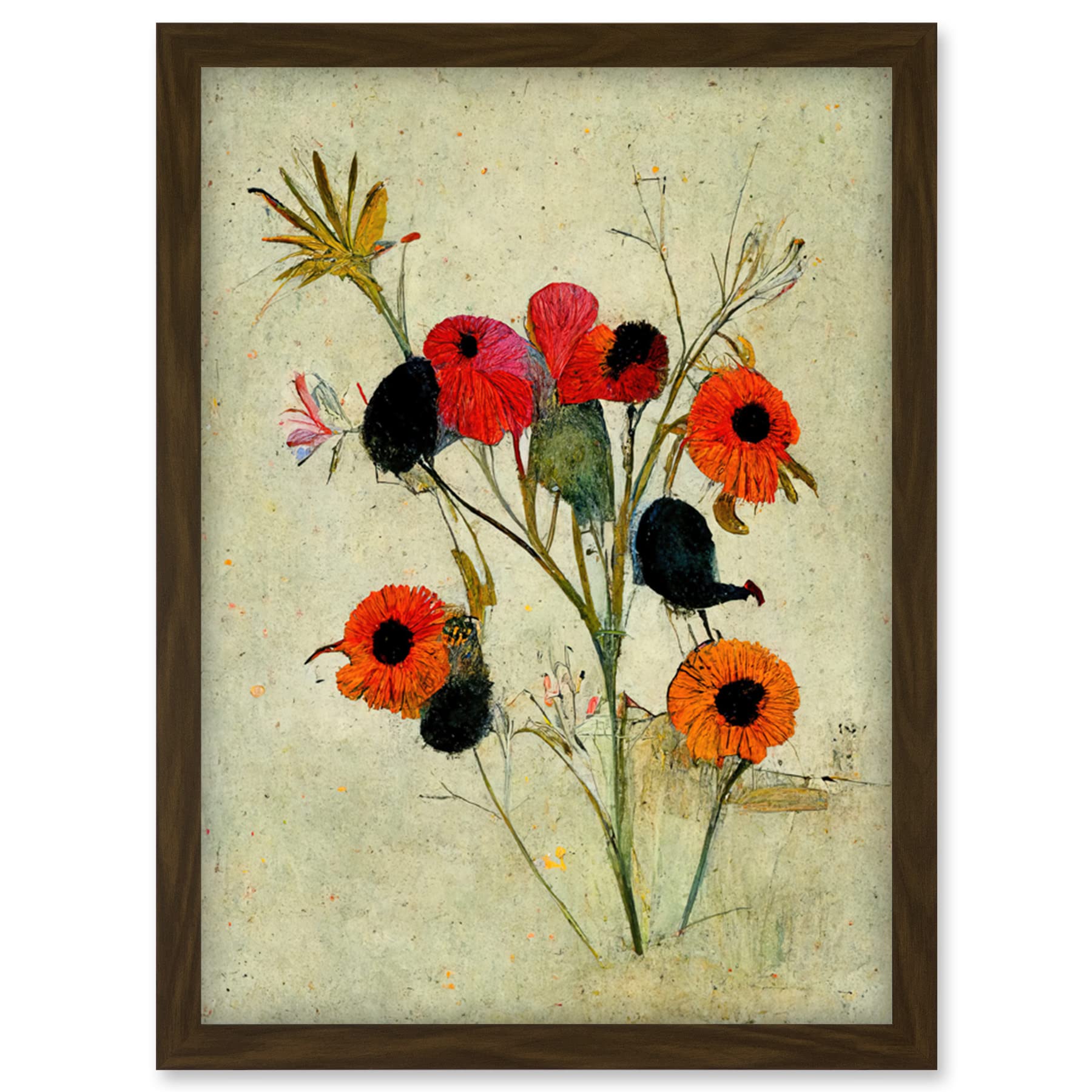 Doppelganger33 LTD Poppy Flowers Colourful Floral Abstract Artwork Framed Wall Art Print A4