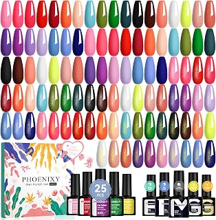 Phoenixy 30PCS Gel Nail Polish Set Dark Colors Matte Silver Gold Glitter Top Coats Manicure Kit for Women - PCB9042
