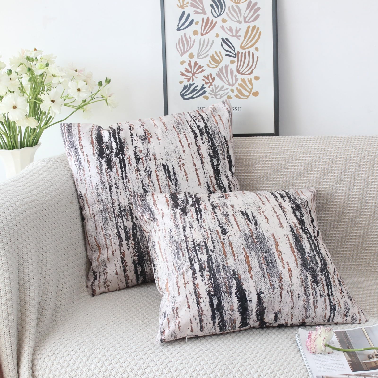 NIULAA Velvet Grey Cushion Covers 18x18 Double Sided Vintage Cushion Cover 45cm x 45cm Set of 2 Soft Neutral Abstract Pillow Cases 45 x 45 for Sofa Living Room Bedroom - Image 3