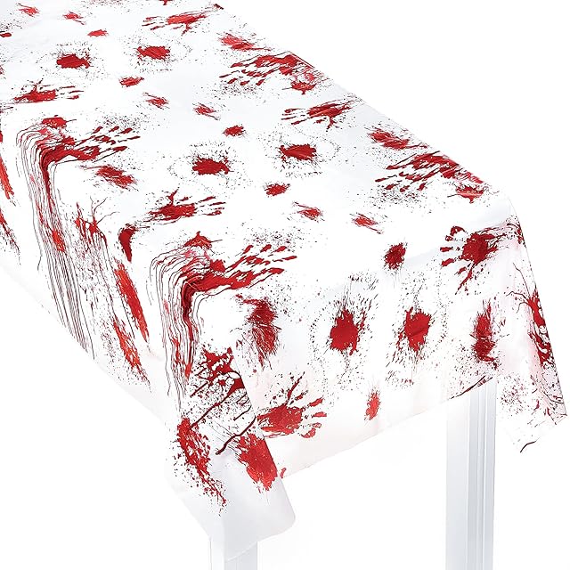 PartyWoo Halloween Tablecloth, 137 x 274 cm / 54 x 108 Inch Bloody Handprint Party Tablecloth, Rectangular Tablecloth, Washable, Table Cloth, Waterproof Tablecloth, Halloween Decoration (1 Piece)